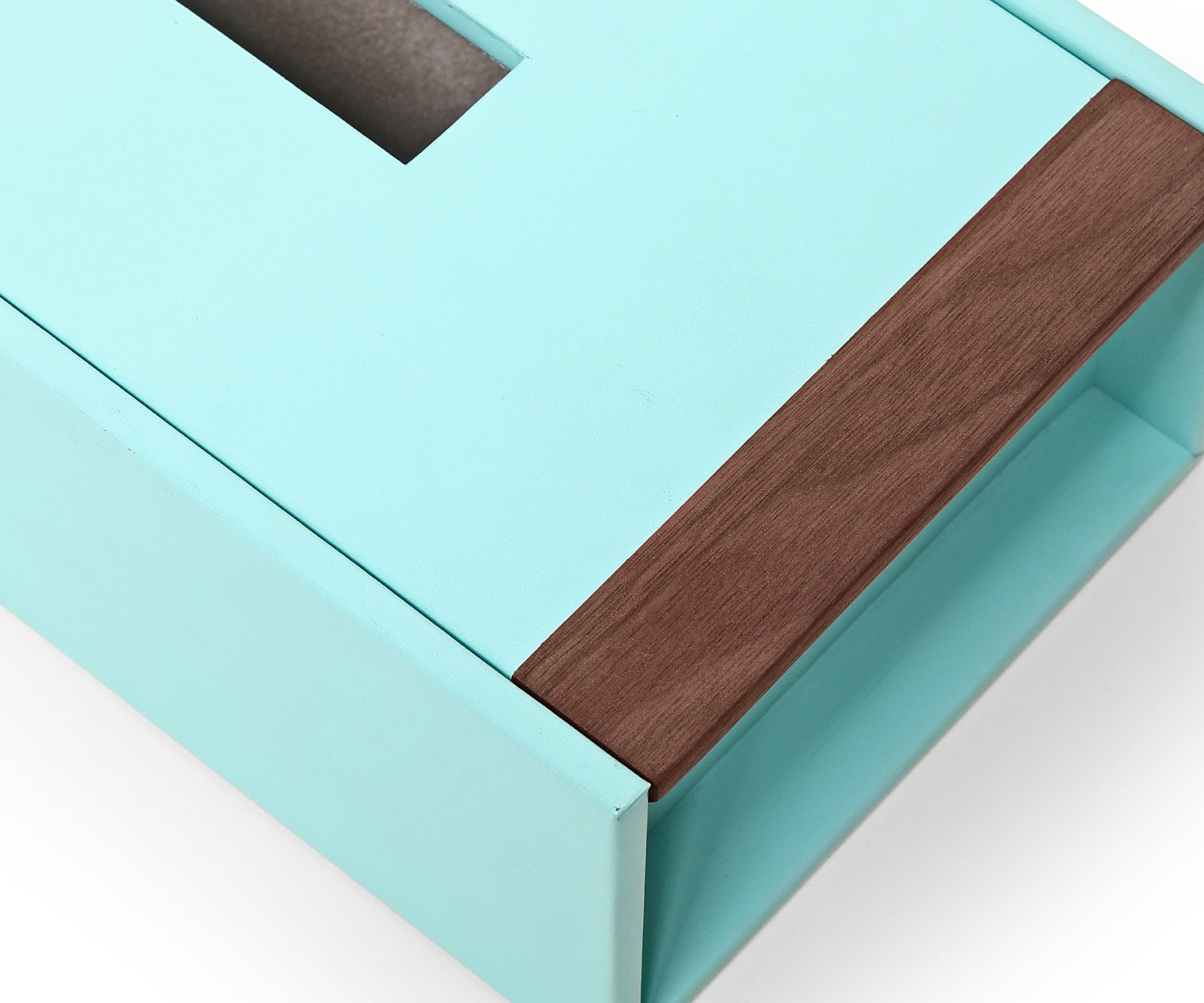 Buy Turquoise Tino Tissue Box - Made from Bonded Leather and Walnut Wood - Taamaa